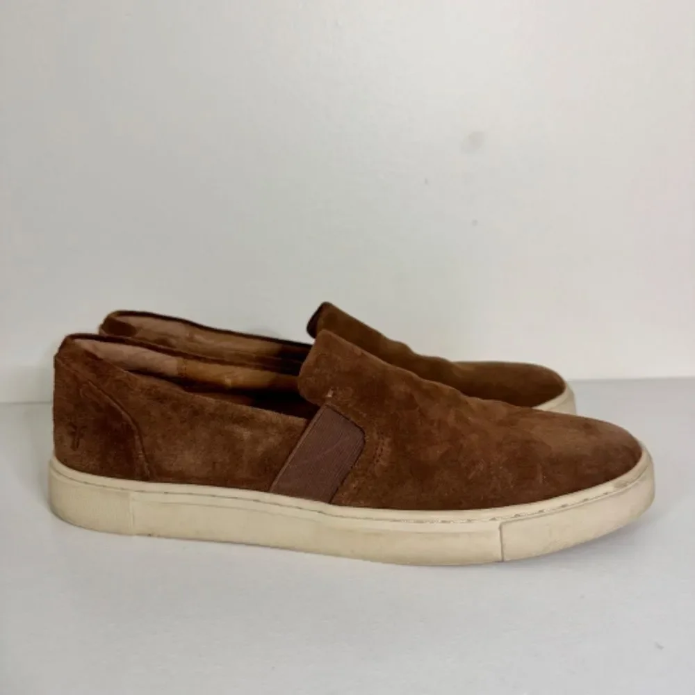 FRYE Ivy Suede Leather Slip On Flat Sneaker - Brown | Size 8
